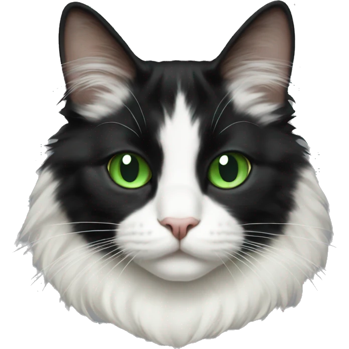 long hair tuxedo cat with green eyes emoji