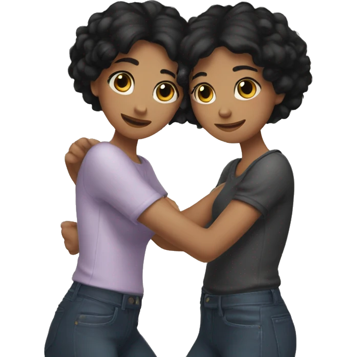 2 girl best friends hugging each other both have black hair emoji