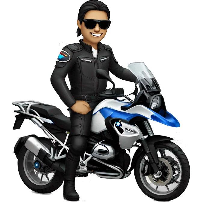 bmw gs 1250 white male rider sunglases on bike dark hair blue eyes emoji