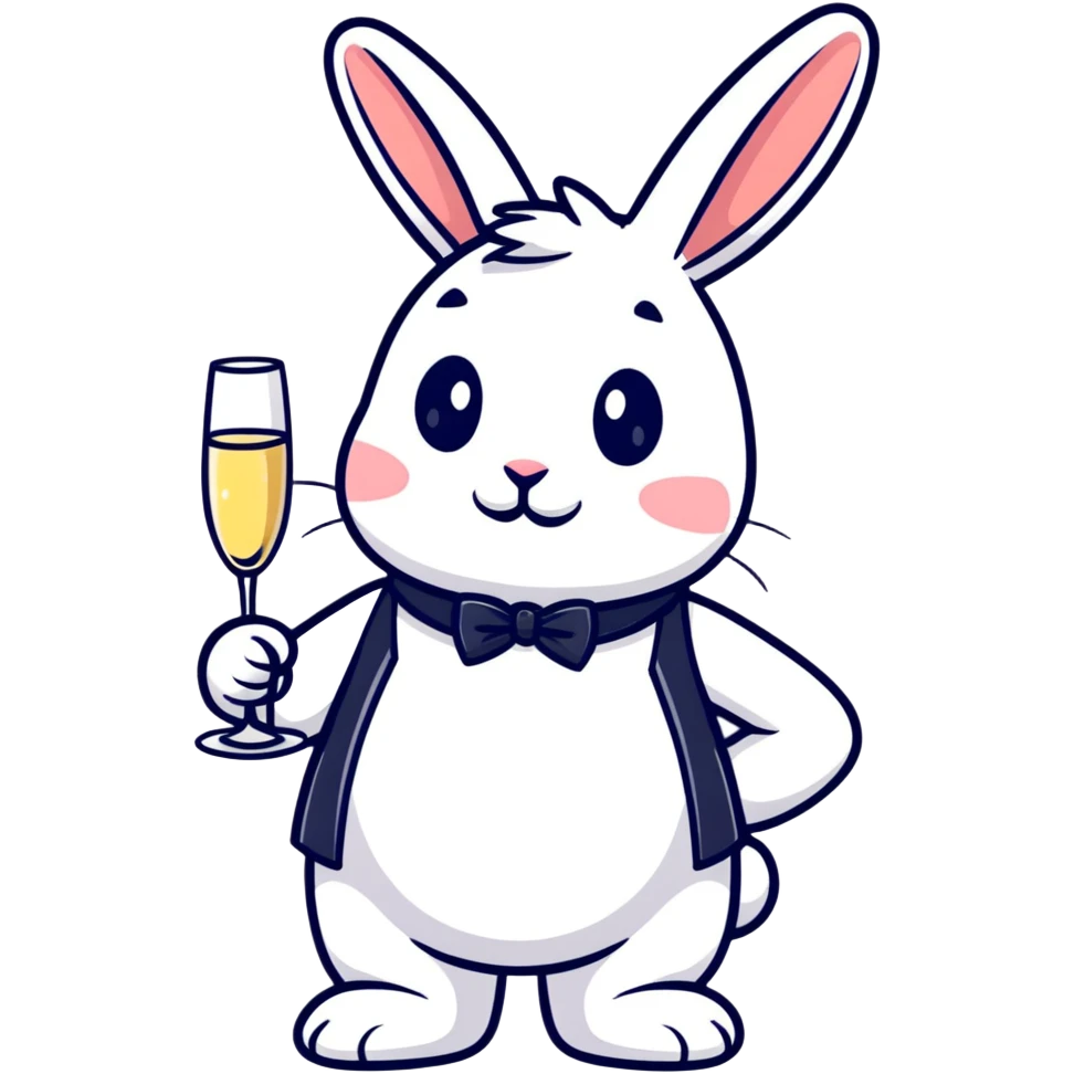 fancy rabbit in evening attire with champagne glass celebrating emoji