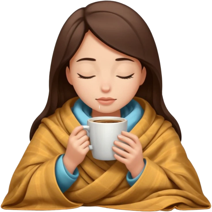 girl inside a blanket sipping coffee eyes closed emoji