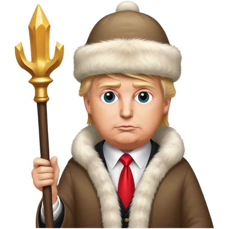 Donald Trump is a king in a fur hat, holding a staff
realistic emoji