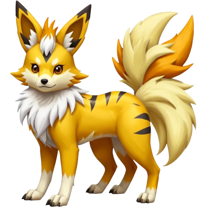 Feral Quadrupedal Digitigrade Jolteon-Lycanroc-Furret-Renamon-Zeraora-Vernid-fusion-hybrid-creature, full body  emoji