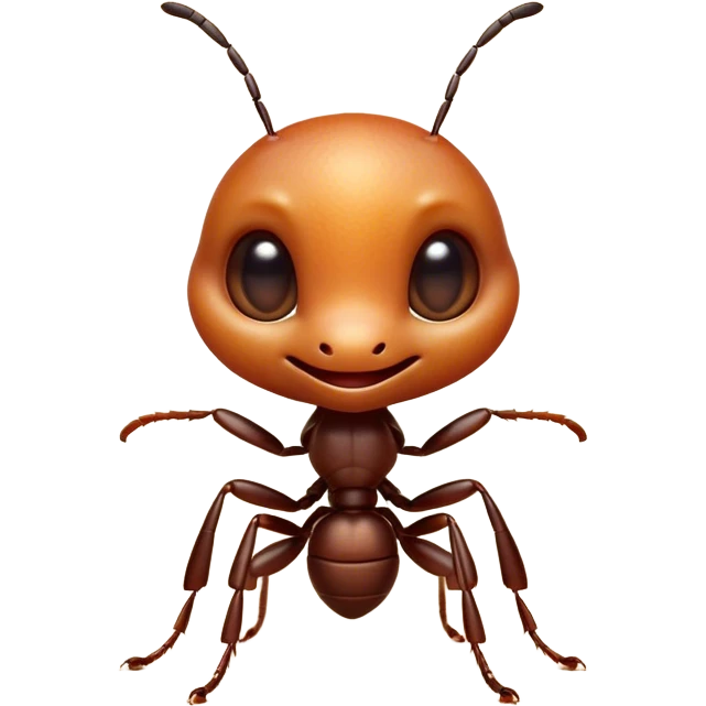 Cinematic Cute Ant Portrait Emoji, Head tilted playfully and inquisitively, featuring a minuscule, charming body with a delicately textured exoskeleton and round, sparkling eyes brimming with curious mischief, Simplified yet irresistibly adorable features, highly detailed, glowing with a warm, inviting earthy glow, high shine, affectionate and lively, stylized with a touch of whimsical industrious charm, soft glowing outline, capturing the essence of a mischievous ant that seems as if it could scurry out of the screen into your arms! emoji