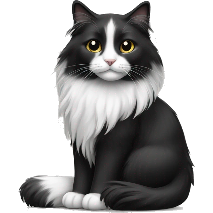 Black and white long haired cat emoji