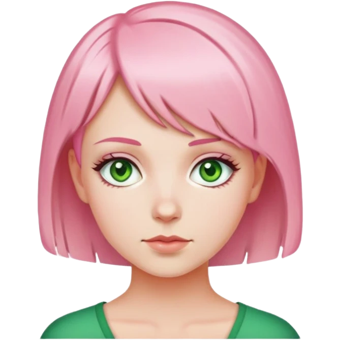 Garota branca com cabelos curtos rosa e olhos verdes emoji