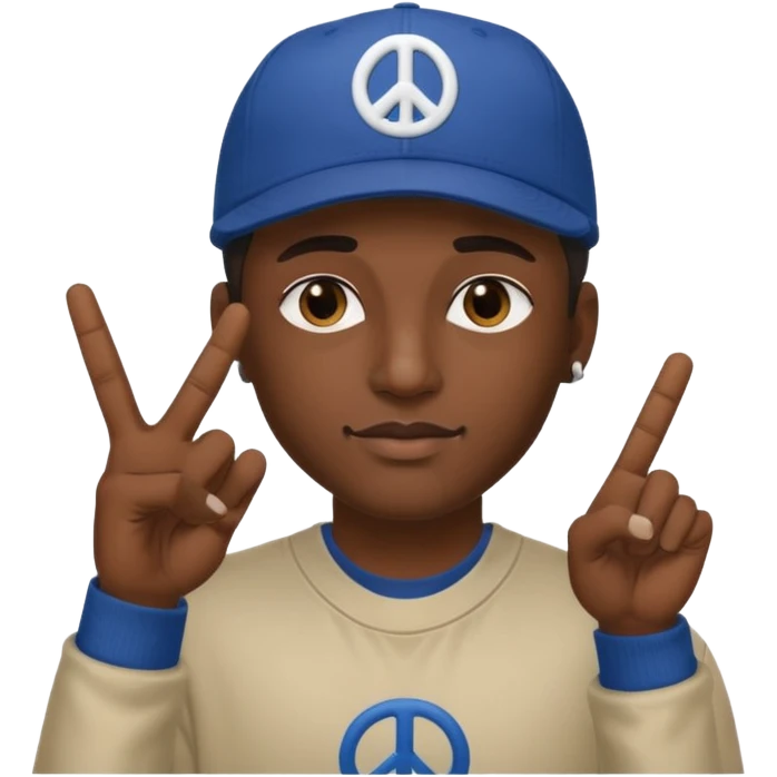 Hiphopper with baseball cap doing a peace sign with his fingers emoji
