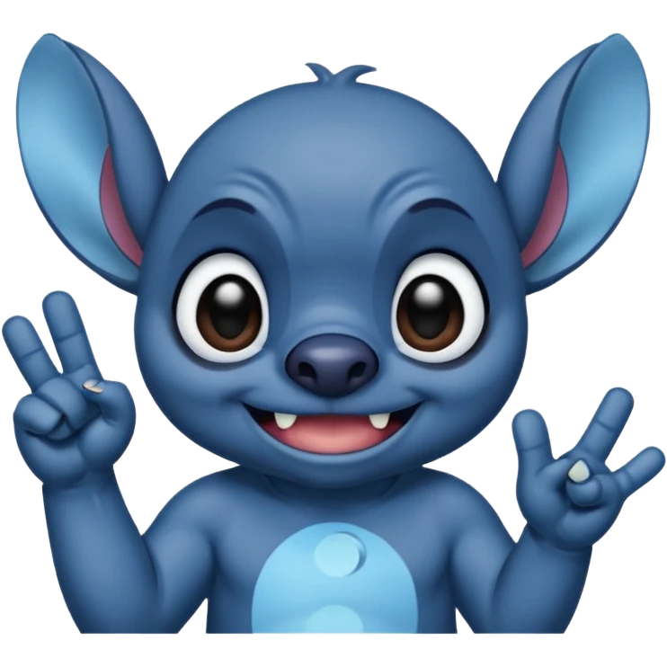Tired looking stitch with dark circles around his eyes making a victory hand emoji