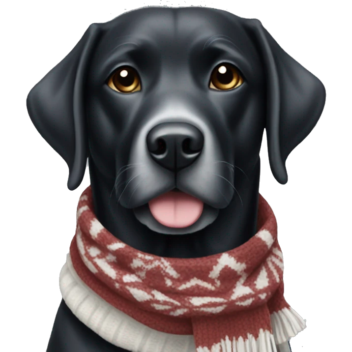 Black and white lab wearing a winter scarf emoji