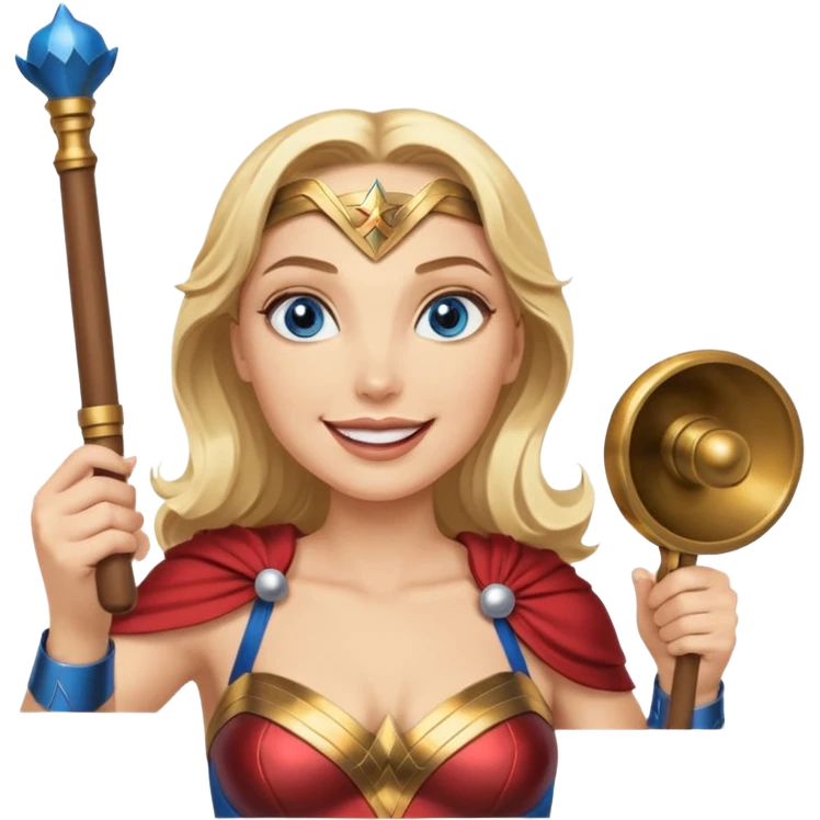 Blonde blue eyes Wonder Woman holding bell and baton emoji