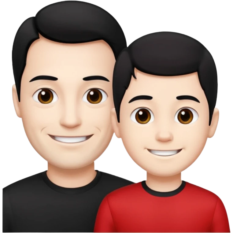 make a father and a son. both with straight black hair. both have white skin. they have to be wearing black and red clothes. there are only two people. they're happy. only a father and ONE son. emoji