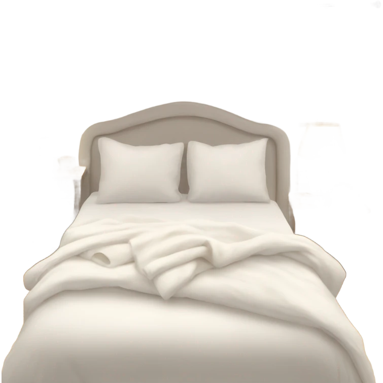 White bed with pillows and blankets, cozy vibe emoji
