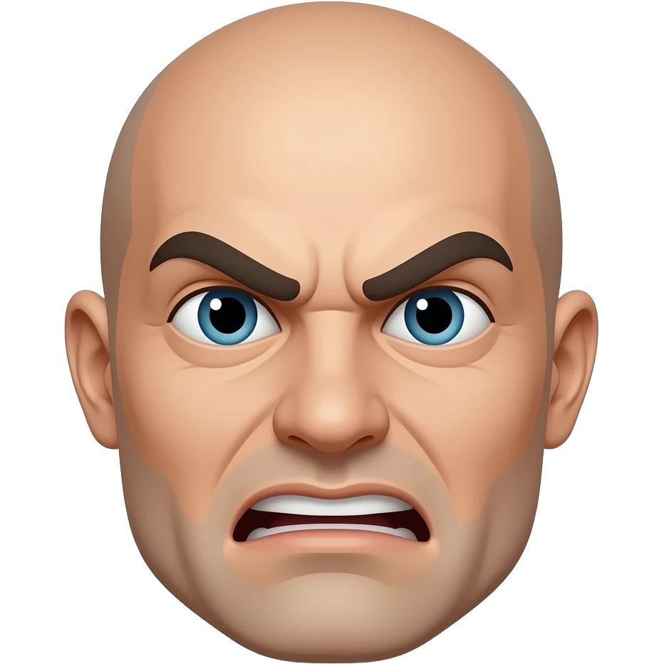 Funny bald man making mad face with no eyebrows emoji