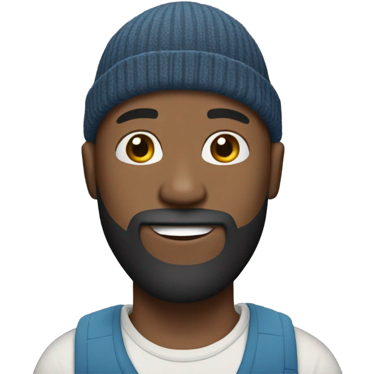 Black bald man with a beard and beanie full body emoji