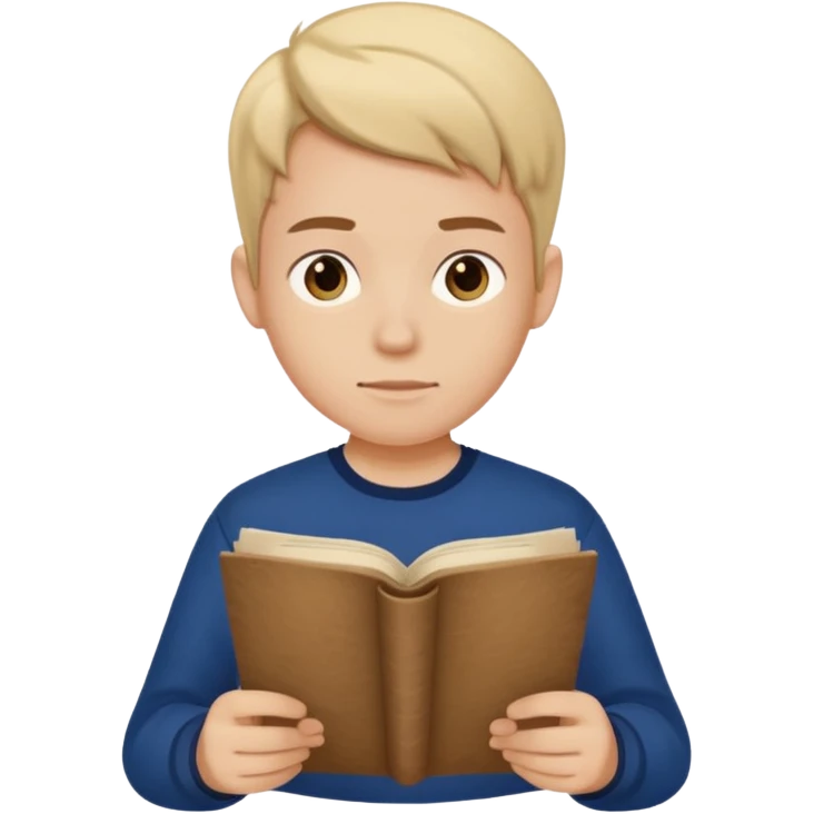 joven con camiseta azul oscuro leyendo un pergamino emoji