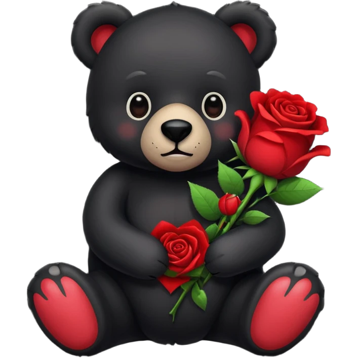 Black stuffed bear holding roses emoji
