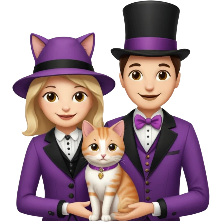 magician couple and their pet cat emoji