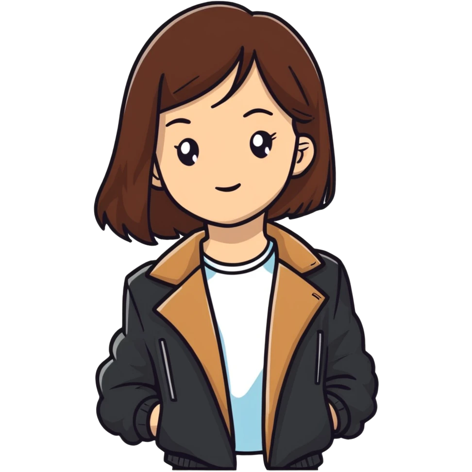 Light-skinned girl with brown hair wearing black jacket emoji