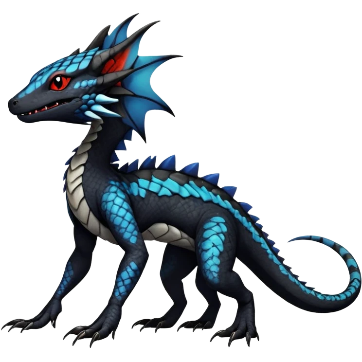 Rare realistic exotic edgy gothic cool badass epic pretty beautiful handsome gorgeous aesthetic colorful vibrant Vernid-Trico-species-Fakemon-Salandit-hybrid-creature by LiLaiRa, 4 legs, 1 tail, random markings, (full body) emoji