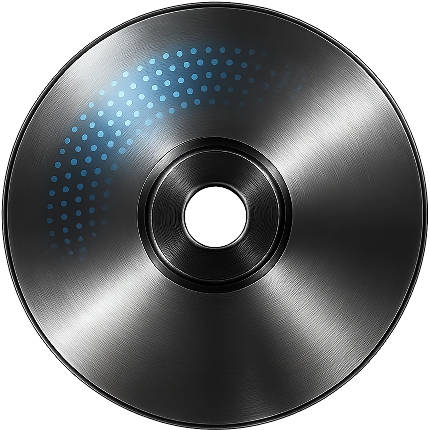 A minimalist CD disc with dot pattern, glowing effect, blue color emoji