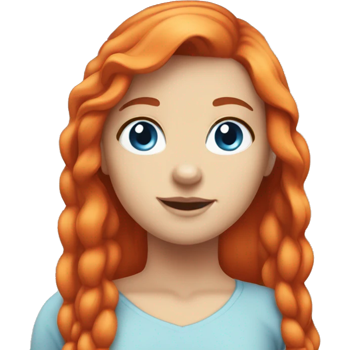 White girl with red and orange hair with blue eyes with her hair in a ponny tall emoji