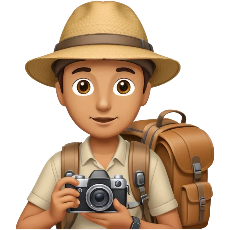 Tourist with camera, hat and backpack ready for adventure emoji