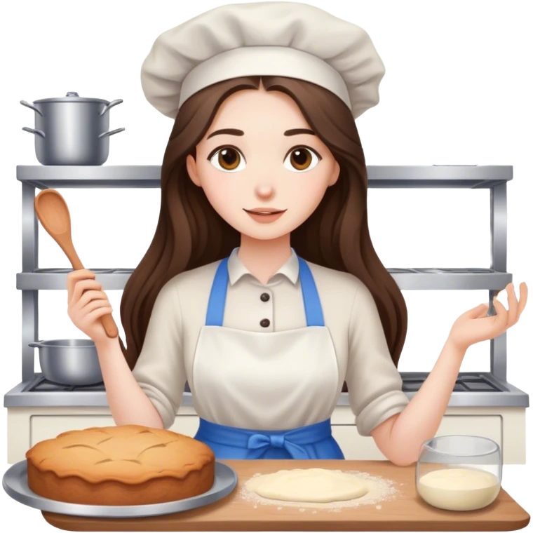 beautiful pale brunette girl with long hair baking emoji