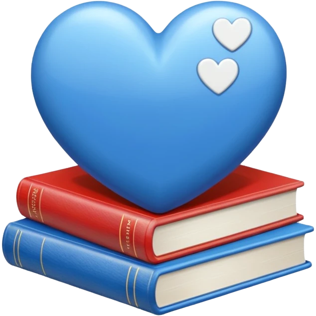  Blue and white heart + books emoji