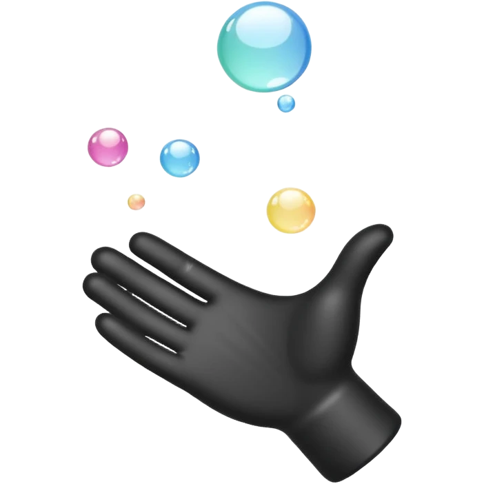 Simple black and white icon showing a single hand with soap bubbles on it, easy to recognise for all ages and languages, flat style, no text, isolated on plain background emoji