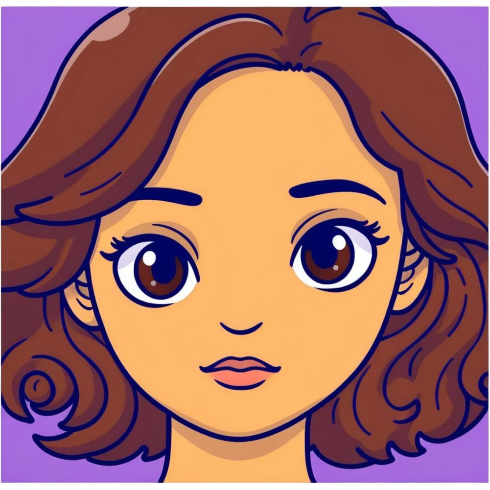 woman face with big eyes, medium skin tone, and dark wavy hair emoji