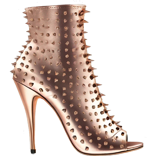 Realistic pair of rose gold peep toe spiked heel bootie shoes isolated emoji