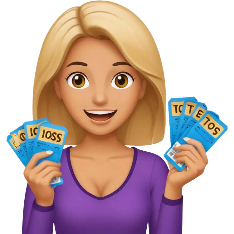 excited woman holding tickets emoji