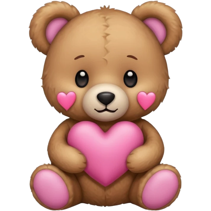 Teddy bear holding a pink heart emoji