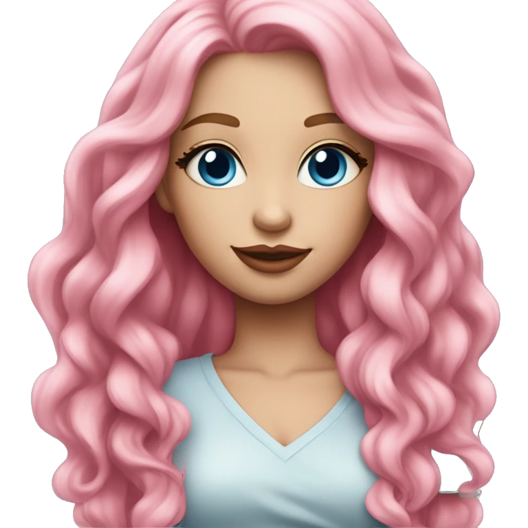 a beautiful girl with fair skin, blue eyes and long pink hair, with pink lipstick on her lips. in fashionable clothes emoji