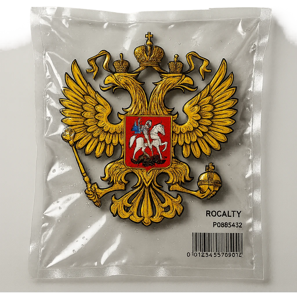 classic Russian coat of arms, double-headed eagle holding scepter and orb, shield with Saint George, glossy emoji