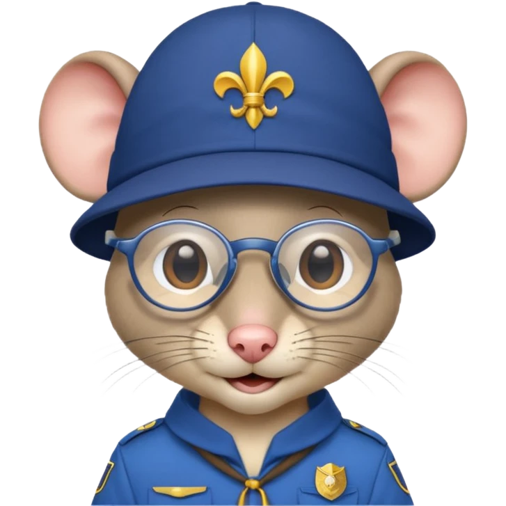 humaniod mice with a scout hat with glasses blue uniform emoji