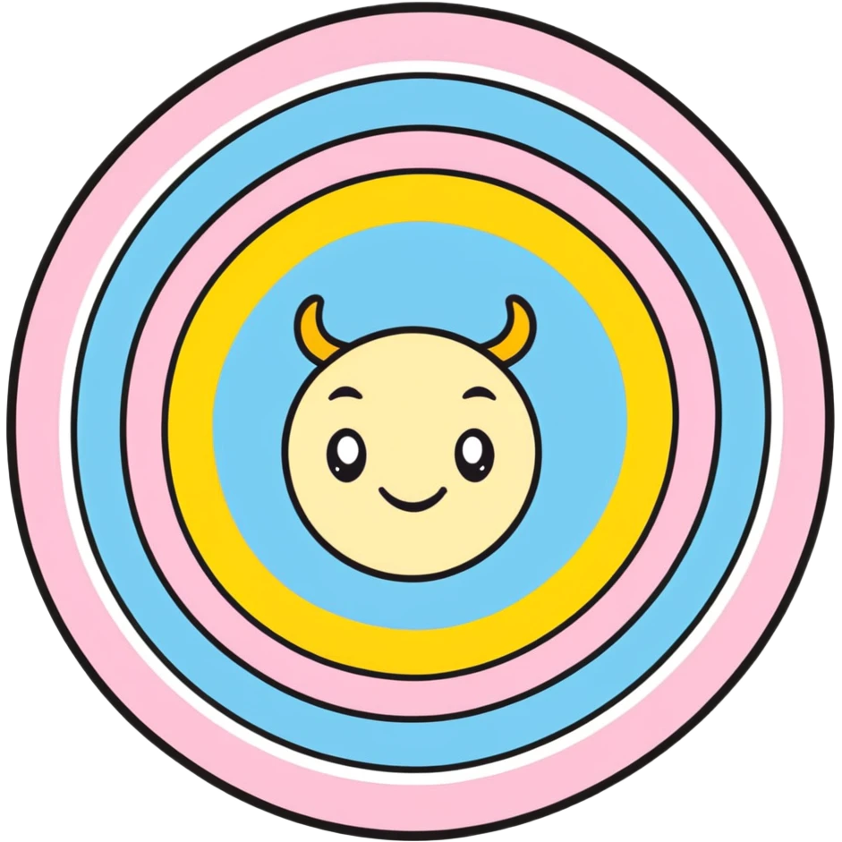 A cute bullseye target with spring pastel colors of yellow, pink and light blue with a smiling face emoji