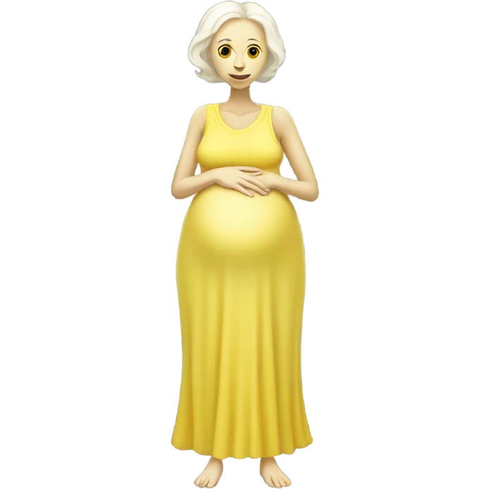Pregnant white alien woman, full body in jellow  dress emoji