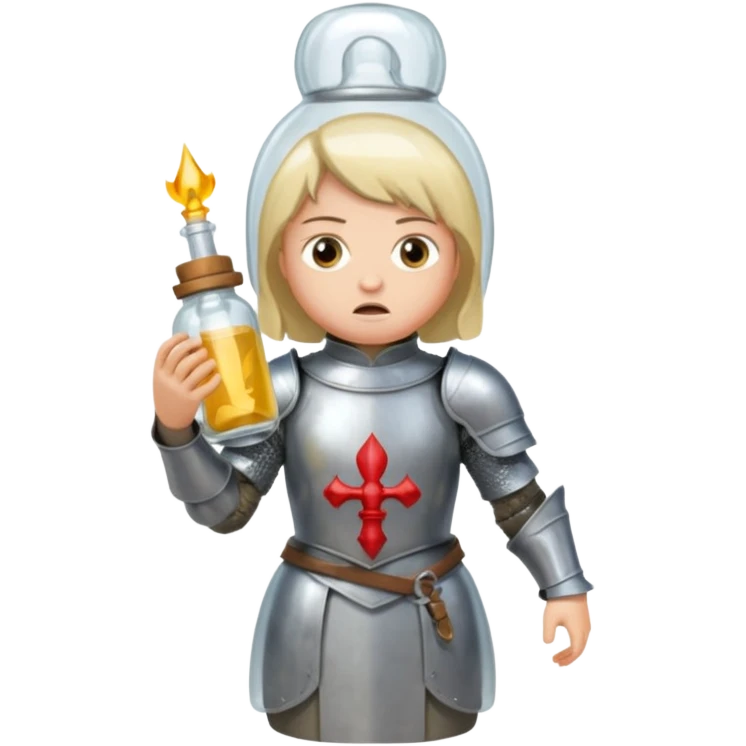 Jeanne d’arc en armure médiévale en colère et enfermée dans un biberon  emoji