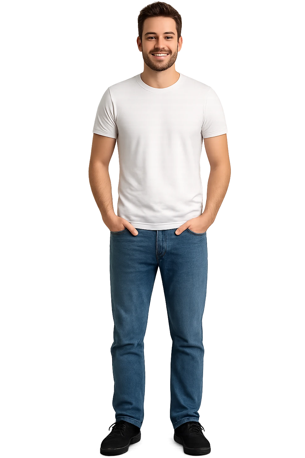 Man 25 years old wearing blue jeans and white t-shirt emoji