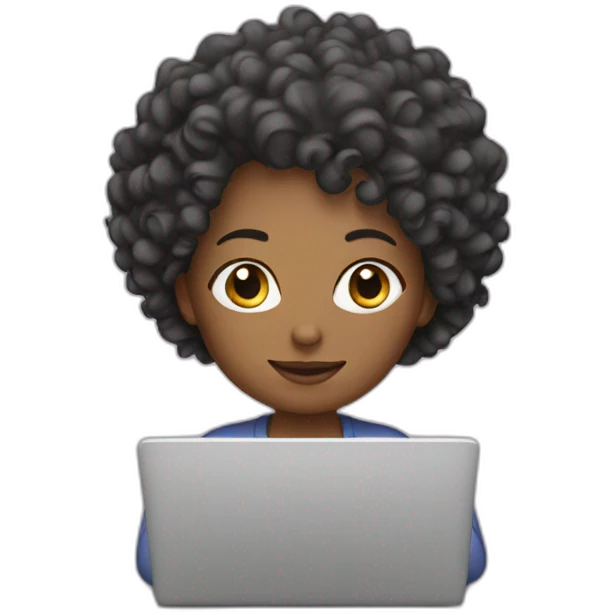 women with curly head working on laptop emoji