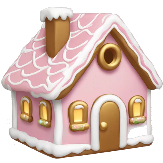 light pink and gold and white gingerbread house emoji