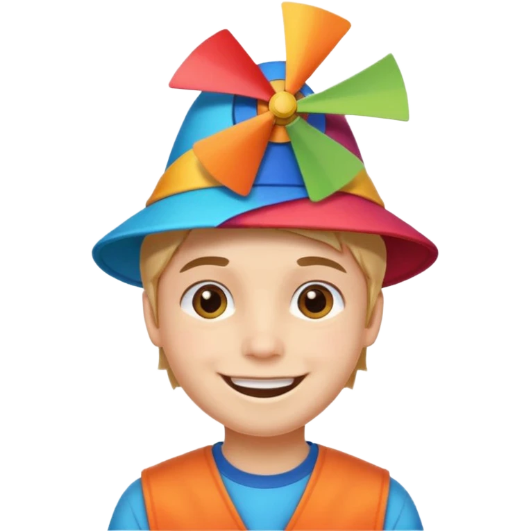 Boy wear colorful windmill hat emoji
