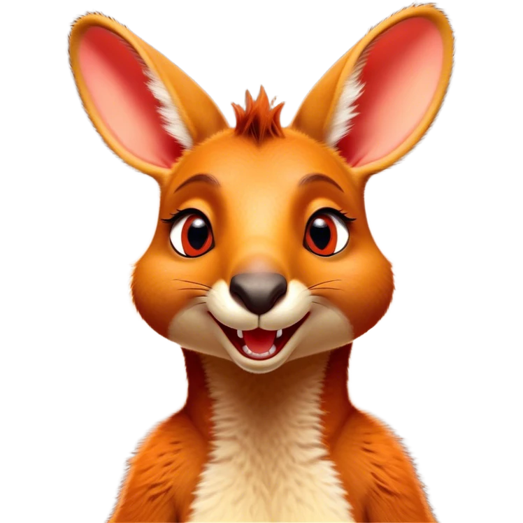 Cinematic Comical Kangaroo Portrait Emoji, Head tilted dramatically with an exaggeratedly amused expression, featuring a striking red-orange fur with a playful glint in its wide, expressive amber eyes, Simplified yet hilariously expressive features, highly detailed, glowing with a slightly sassy glow, high shine, dramatic yet playful, stylized with an air of cheeky outback mischief, bright and endearing, soft glowing outline, capturing the essence of a spirited and over‐the‐top kangaroo, so meme‐worthy it feels like it could bounce its way into internet fame instantly! emoji