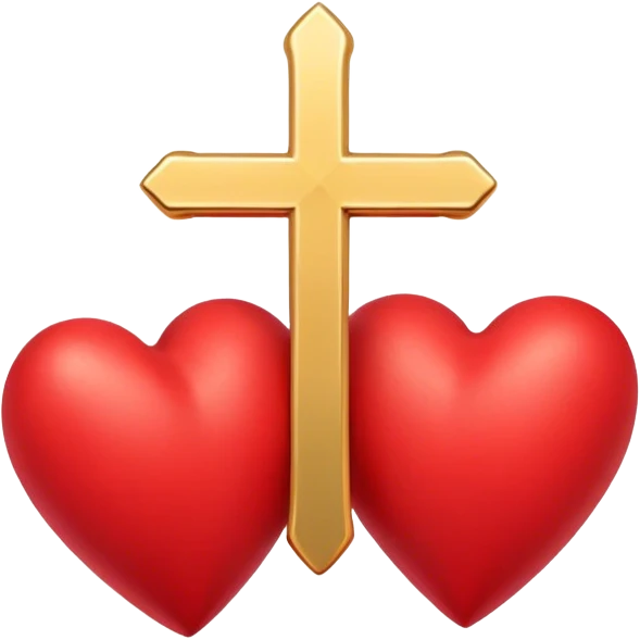 Two red  hearts connected by one simple gold cross  emoji