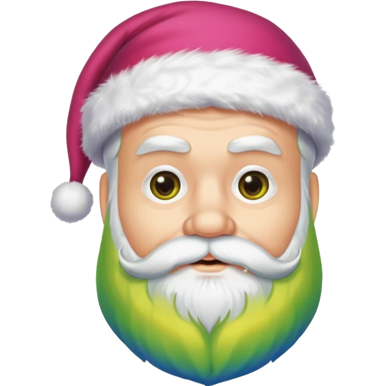 Un père noël avec une barbe jaune, verte, bleu et rose emoji