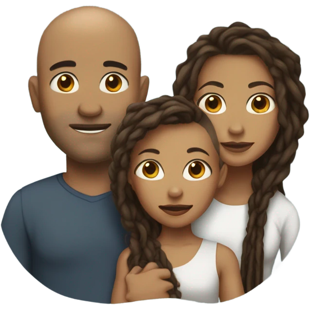 family- light brown skin mama with dark brown hair, bald headed dad, daughter with long hair and son with dreads emoji