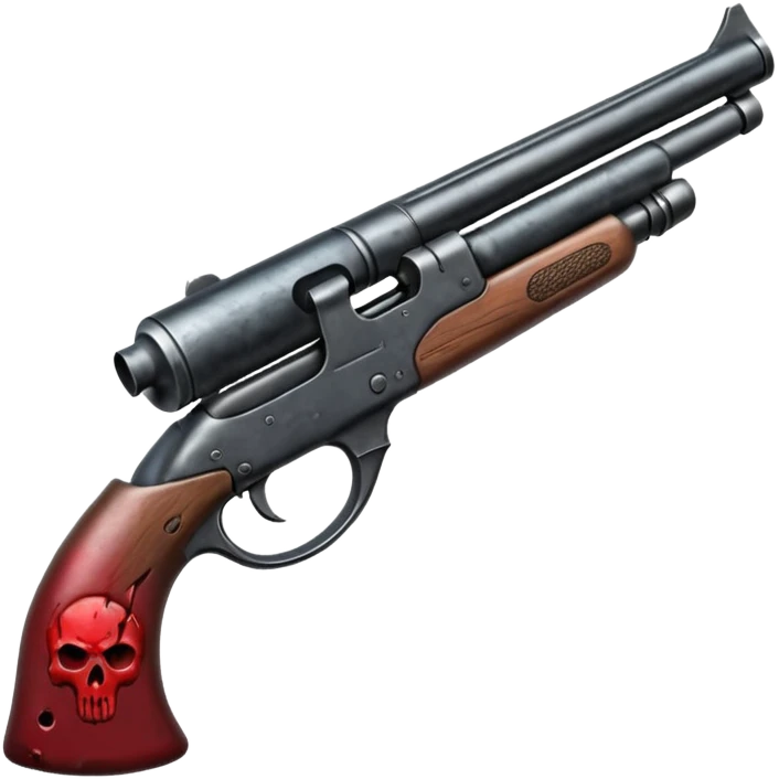 A shotgun pointed upward, in the style of your bleeding skull art. Dark gritty and menacing art style. Pointing up emoji