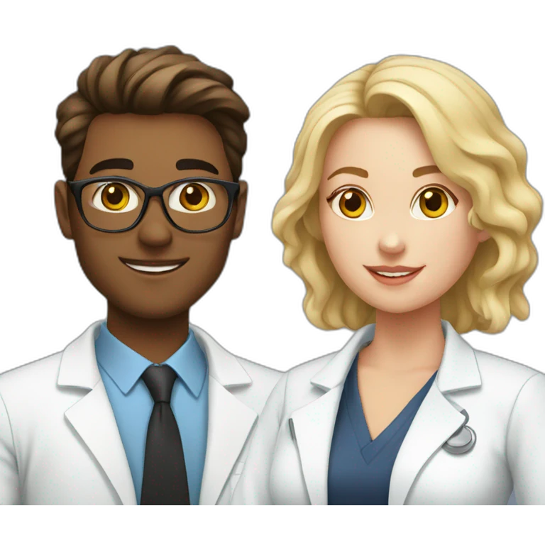 Young white Neurologist and white gynecologist in love emoji