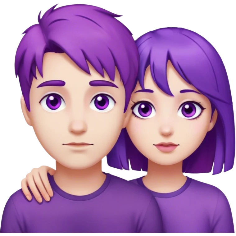 Girl wearing purple with purple hair and eyes with her boyfriend emoji